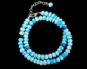 Elegant Blue Opal Beaded Necklace, AAA Opal Smooth Rondelle, Blue Opal Beads Necklace, Blue Opal Gemstone Jewelry, Blue Opal Necklace Gift