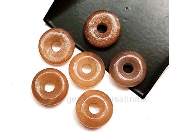 Natural Peach Moonstone Donut Carved Gemstone, Moonstone Donut Beads, Loose Donut Shape Gemstone Beads, Carved Crystal Donut Charms, 15mm