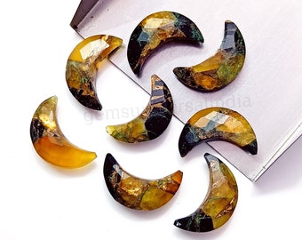 Real Oyster Turquoise Moon shape Gemstone, Faceted Hand Carved Crescent Moon Beads for Jewelry, Healing Crystals, Moon Carved Gemstone 17MM