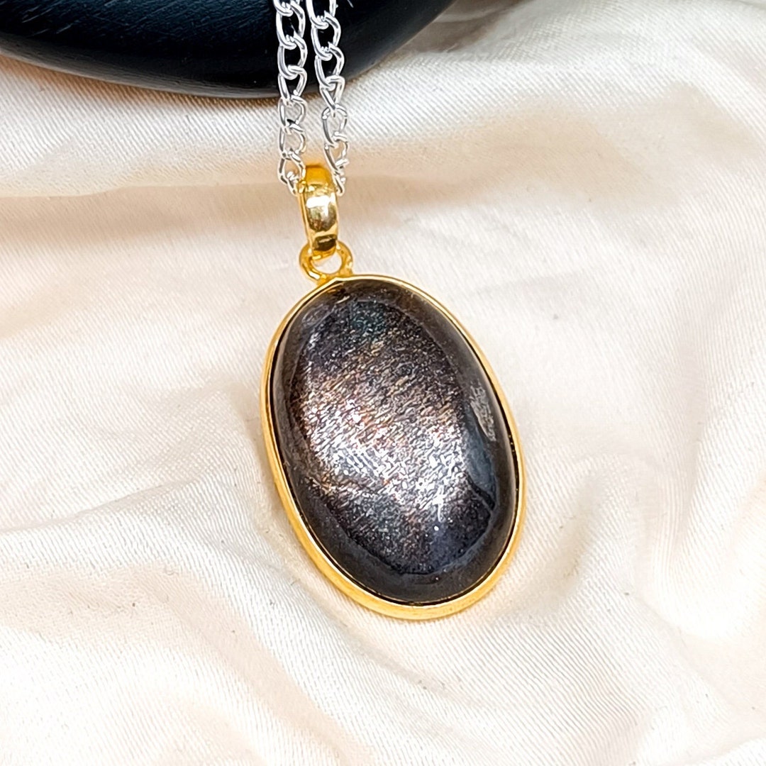 Natural Black Moonstone Pendant, 14K Solid Gold Moonstone Pendant