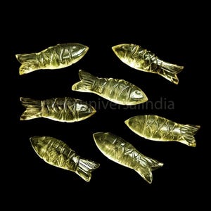 AAA Lemon Quartz Fish Carved Gemstone for Jewelry Making, Handmade Fish Carved Beads, Hand Carved Crystal Fish Charms for Necklace 25mm