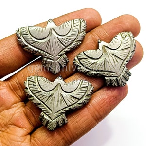 Natural Pyrite Eagle Carved Gemstone, AAA Quality Pyrite Eagle Shape Gemstone, Loose Eagle Pendant Charm, Jewelry Making Carvings 40x35mm