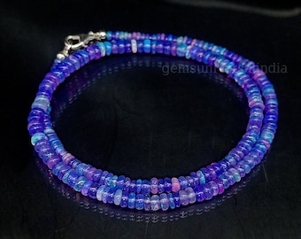AAA Lavender Opal Beads Necklace, Welo Fire Opal Necklace, Opal Rondelle Beads Necklace, Handmade Womens's Necklace Opal Beaded Jewelry Gift