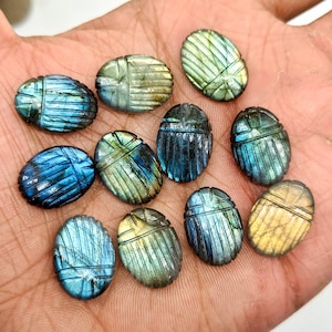 Big Size Labradorite Scarab Shape Gemstone, Natural Labradorite Beetle Carving Beads, Handmade Carved Charms, Boho Egyptian Jewelry 18x13mm