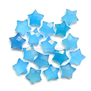 Natural Blue Chalcedony Star Shape Briolettes, Carved Gemstone Star Beads, Faceted Star shape Beads, Hand Carved Crystal Star Charms 10MM