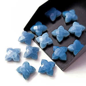 AAA Blue Opal Faceted Flower Carved Gemstone Beads, Natural Blue Opal Flower Carving Gemstone, Loose Hand Carved Opal Flower Beads, 12MM