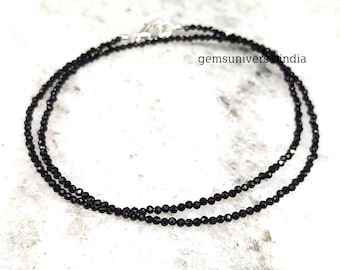 Black Spinel Faceted Beads Necklace, Black Spinel Beaded Necklace, Spinel Bead Necklace for Women, Dainty Necklace, Anniversary Gift for Her