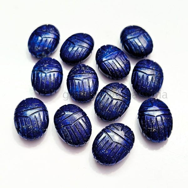 AAA Lapis Lazuli Scarab Shape Gemstone, Natural Lapis Lazuli Beetle Face Carving Beads, Insect Carving Charms, Egyptian Scarab Beads 18x13mm