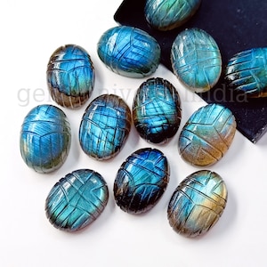 AAA Labradorite Scarab Shape Gemstone, Natural Labradorite Beetle Face Carving Beads, Handmade Insect Carved Gemstone, Egyptian Scarab 18mm