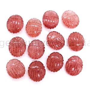 AAA Strawberry Quartz Scarab Shape Gemstone, Strawberry Quartz Insect Carving Beads, Scarab Carved Beads, Fancy Shape Gemstone Charms 12mm