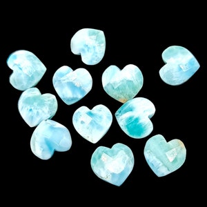 Dominican Larimar Heart Shape Gemstone, Genuine Larimar Heart Shape Briolettes, Loose Hand Carved Beads, Larimar Beads, Carved Larimar, 10MM