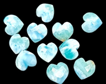 Dominican Larimar Heart Shape Gemstone, Genuine Larimar Heart Shape Briolettes, Loose Hand Carved Beads, Larimar Beads, Carved Larimar, 10MM