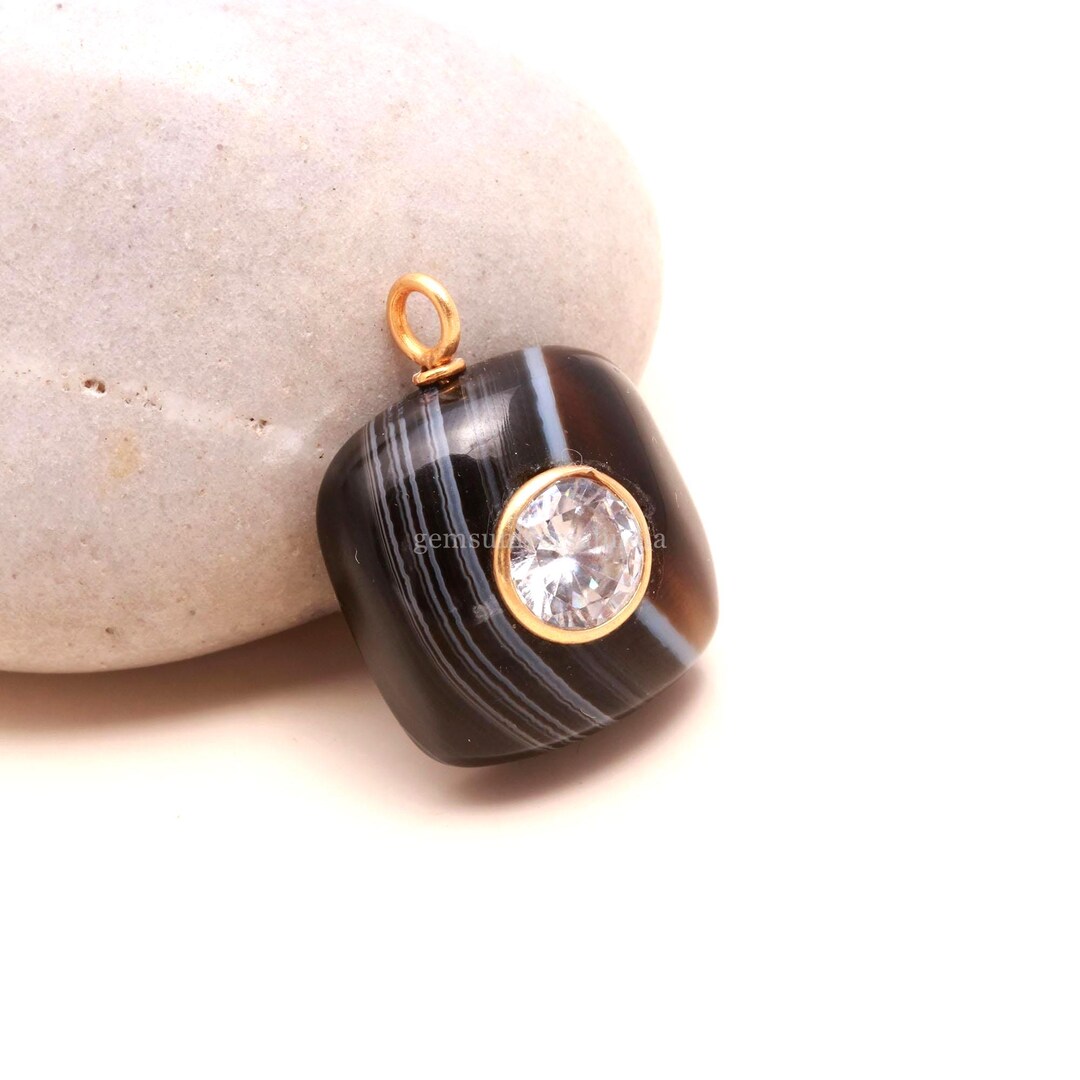 Black Lace Agate Sterling Silver Pendant | Handmade Inlay Gemstone ...