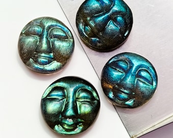 Amazing Labradorite Face Carved Cabochon, Natural Labradorite Carved Face Shape Gemstone, Loose Hand Carved Gemstone, Jewelry Making, 15MM