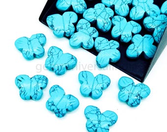 Prachtige turquoise vlinder gesneden edelsteen, mini-vlindervormige kralen voor het maken van sieraden, handgesneden brioletten, kristalsnijwerk 14 mm