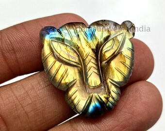 Flashy Labradorite Lion Face Carved Cabochon, Natural Carved Labradorite Lion Shape Gemstone, Loose Hand Carved Gemstone, Jewelry Making