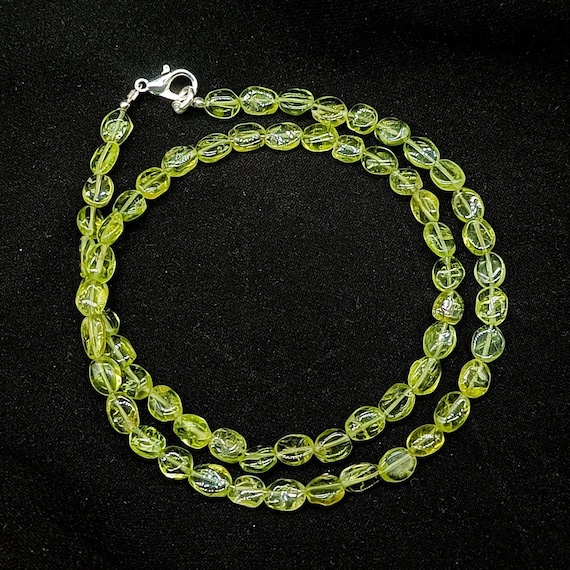 Natural Peridot Necklace, Gemstone Beaded Necklace, Smooth Oval Necklace, Handcrafted Necklace, Jewelry for Her, Beads Necklace For Women