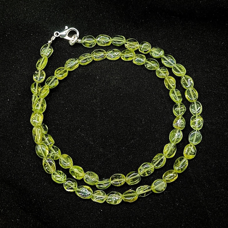 Natural Peridot Necklace, Gemstone Beaded Necklace, Smooth Oval Necklace, Handcrafted Necklace, Jewelry for Her, Beads Necklace For Women image 1