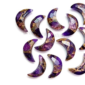 RARE Copper Amethyst Moon Carved Briolettes, Copper Amethyst Faceted Moon Shape Gemstone Beads, Hand Carved Beads, Crescent Jewelry 17mm image 3