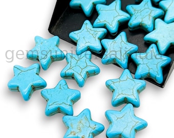 May include: A scattering of turquoise blue star-shaped beads with a marbled pattern. The beads are made of natural stone and have a smooth, polished finish.