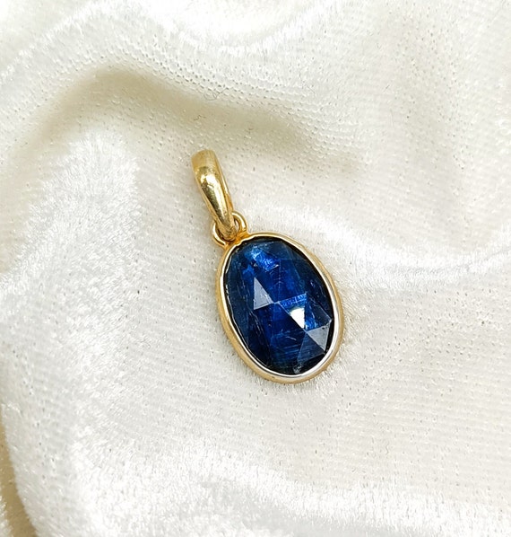 14k Solid Gold Kyanite Necklace, Kyanite Faceted Oval