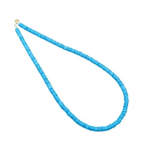 Blue Turquoise Heishi Bead Necklace, Turquoise Gemstone Jewelry, Smooth Tyre Beads Turquoise Choker Necklace for Women Surfer Beach Necklace