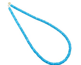 Blau Türkis Heishi Perlenhalskette, Türkis Edelstein Schmuck, Glatte Reifen Perlen Türkis Choker Halskette für Frauen Surfer Strand Halskette