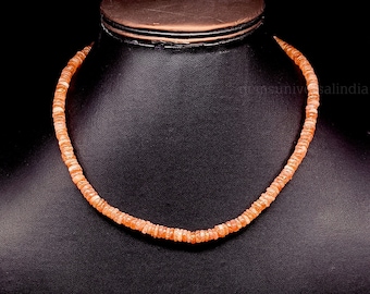 Natural Sunstone Heishi Beads Necklace, Gemstone Beaded Necklace, Sunstone Necklace for Women Choker Necklace Beach Surfer Boho Jewelry Gift