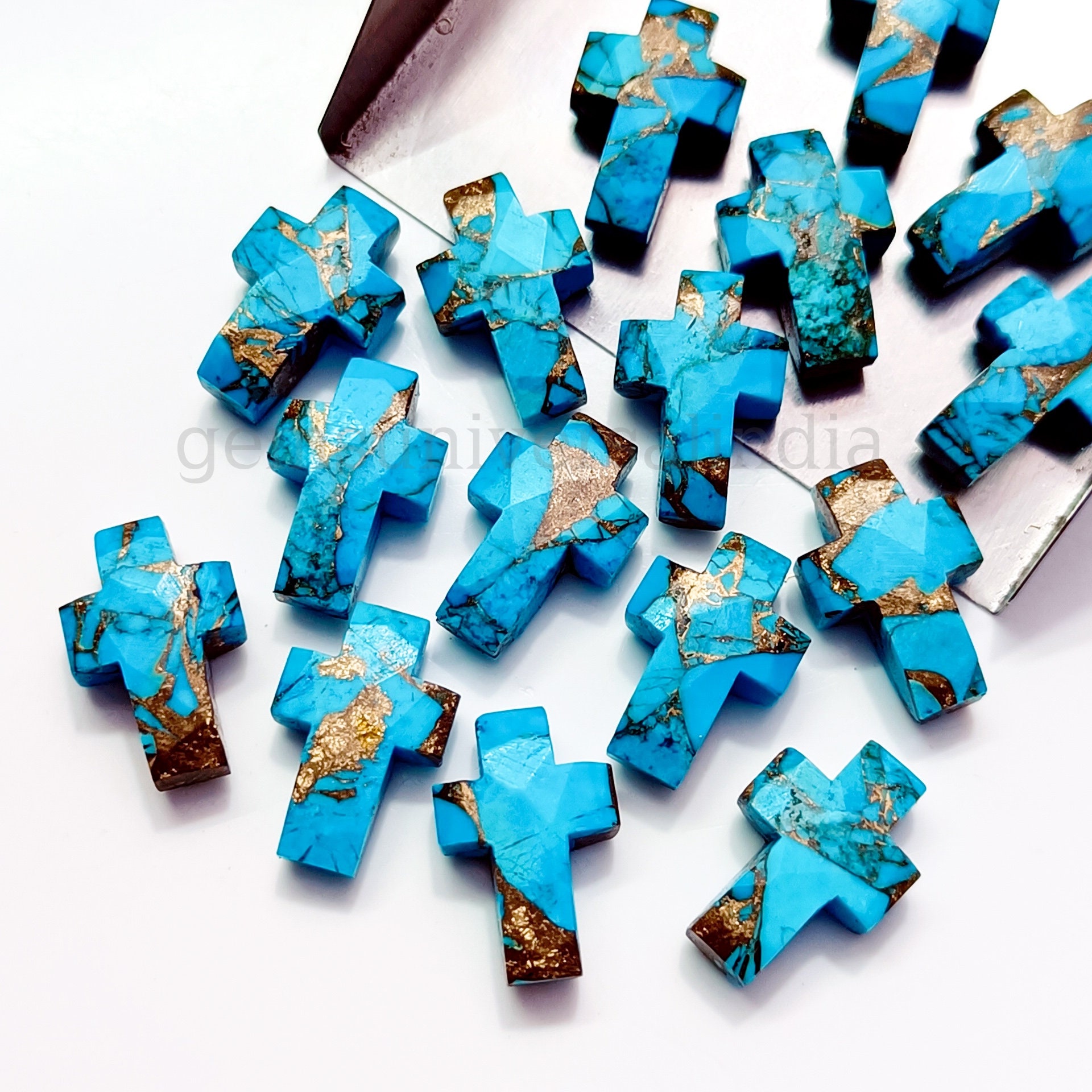 Blue or White Howlite Turquoise Cross Beads 12x16mm 15.5 Strand