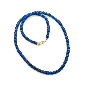 Natural Lapis Lazuli Smooth Rondelle Beads Necklace, Lapis Lazuli Beaded Necklace, Handmade Gemstone Beads Necklace, Lapis Lazuli Necklace