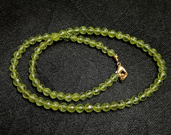 Top Quality Peridot Faceted Round Beads Necklace, Natural Peridot Beaded Necklace, Peridot Necklace, Handmade Choker Necklace, Gift for Her