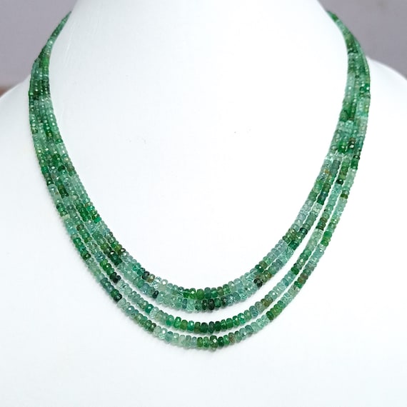 Natural Emerald Faceted Rondelle Beads Necklace Real Emerald 4 Layer Shaded Beads Necklace Zambian Emerald Gemstone Jewelry Emerald Necklace