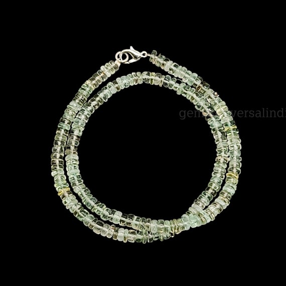 Green Amethyst Heishi Beaded Necklace - Gemstone Beaded Necklace for Women, Amethyst Choker Necklace Surfer Woman Beach Jewelry Gift for Her