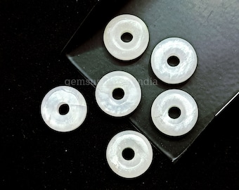 Flashy White Moonstone Donut Carved Gemstone, Moonstone Donut Beads, Loose Donut Shape Gemstone Beads, Carved Crystal Donut Charms, 15mm