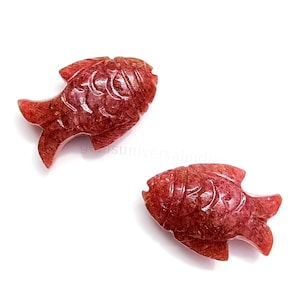 Natural Rhodonite Fish Carved Gemstone, Gemstone Fish Charms for Jewelry Making Loose Hand Carved Fish Beads, Crystal Fish Pendant 25mm SALE