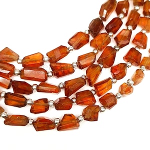 RARE Hessonite Garnet Faceted Nugget Beads, Natural Hessonite Freeform Tumble Beads, Hessonite Garnet Gemstone Beads Strands, 5x7-6x8mm, 8&quot;