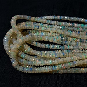 AAA+ Quality Ethiopian Opal Faceted Tyre Shape Beads  Fire Play Welo Opal Wheel Cut Beads for Jewelry  Wholesale Fire Opal Heishi Beads
