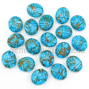 Copper Turquoise Scarab Shape Gemstone, Natural Copper Turquoise Beetle Face Carving, Carved Turquoise Beads, Gemstone Scarab Beads 12x10MM