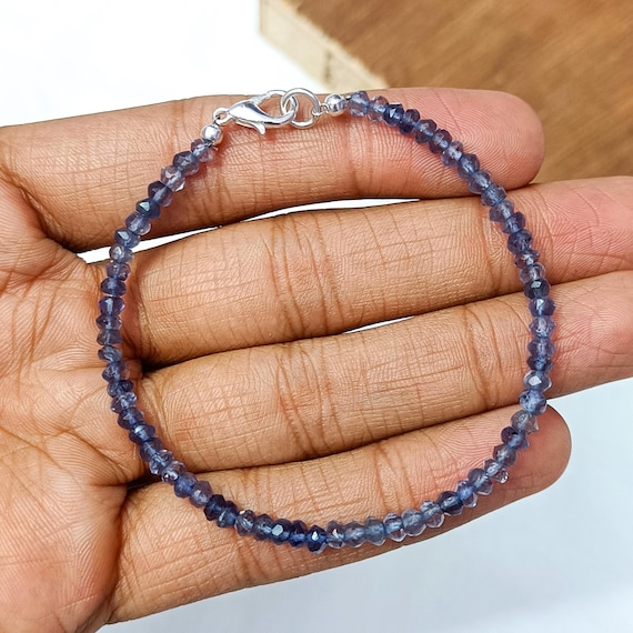 Dainty Iolite Faceted Rondelle Beads Bracelet, Natural Iolite Beaded Bracelet, Statement Bracelet for Gift, Gemstone Dainty Bracelet