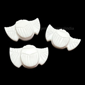 Natural Howlite Gemstone Scarab Shape Gemstone, Howlite Scarab Carving, Handmade Beetle Carving, Egyptian Scarab Charms, Jewelry Making 22mm