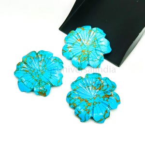 LARGE Copper Turquoise Flower Shape Gemstone, Natural Copper Turquoise Flower Carvings, Flower Carved Gemstone, Flower Pendant Charms, 30mm