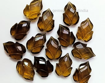 Natural Smoky Quartz Leaf Gemstone Smoky Quartz Faceted Leaf Carving Smoky Quartz Leaf Shape Beads Carved Leaf Beads Jewelry Making 13MM