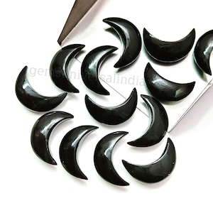 Natural Black Onyx Moon Shape Briolettes, AAA Onyx Smooth Moon Shape Gemstone, Loose Hand Carved Beads for Jewelry, Crescent Moon Beads 17mm