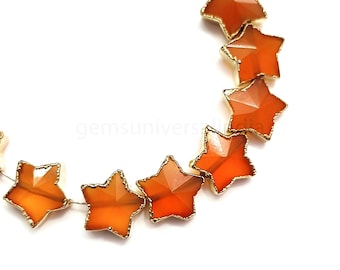 Electroplated Carnelian Star shape Gemstone, Faceted Hand Carved Star Beads for Jewelry Making, Carnelian Star Briolettes Healing Crystals