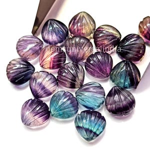 AAAA Rainbow Fluorite Shell Shape Briolettes, Natural Fluorite Shell Shape Gemstone, Hand Carved Beads, Shell Beads, Fluorite Beads, 12MM