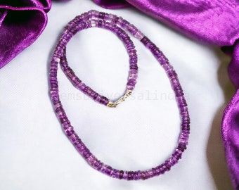 AAA Amethyst Smooth Heishi Beads Necklace, Natural Amethyst Heishi Tyre Necklace for Women Handmade Choker Necklace Gemstone Beaded Necklace
