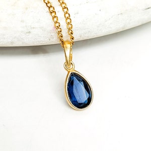 14k Solid Gold Kyanite Pendant, Kyanite Gemstone Pendant, Kyanite Pear Pendant,  September Birthstone, Gift for her, Anniversary Pendant
