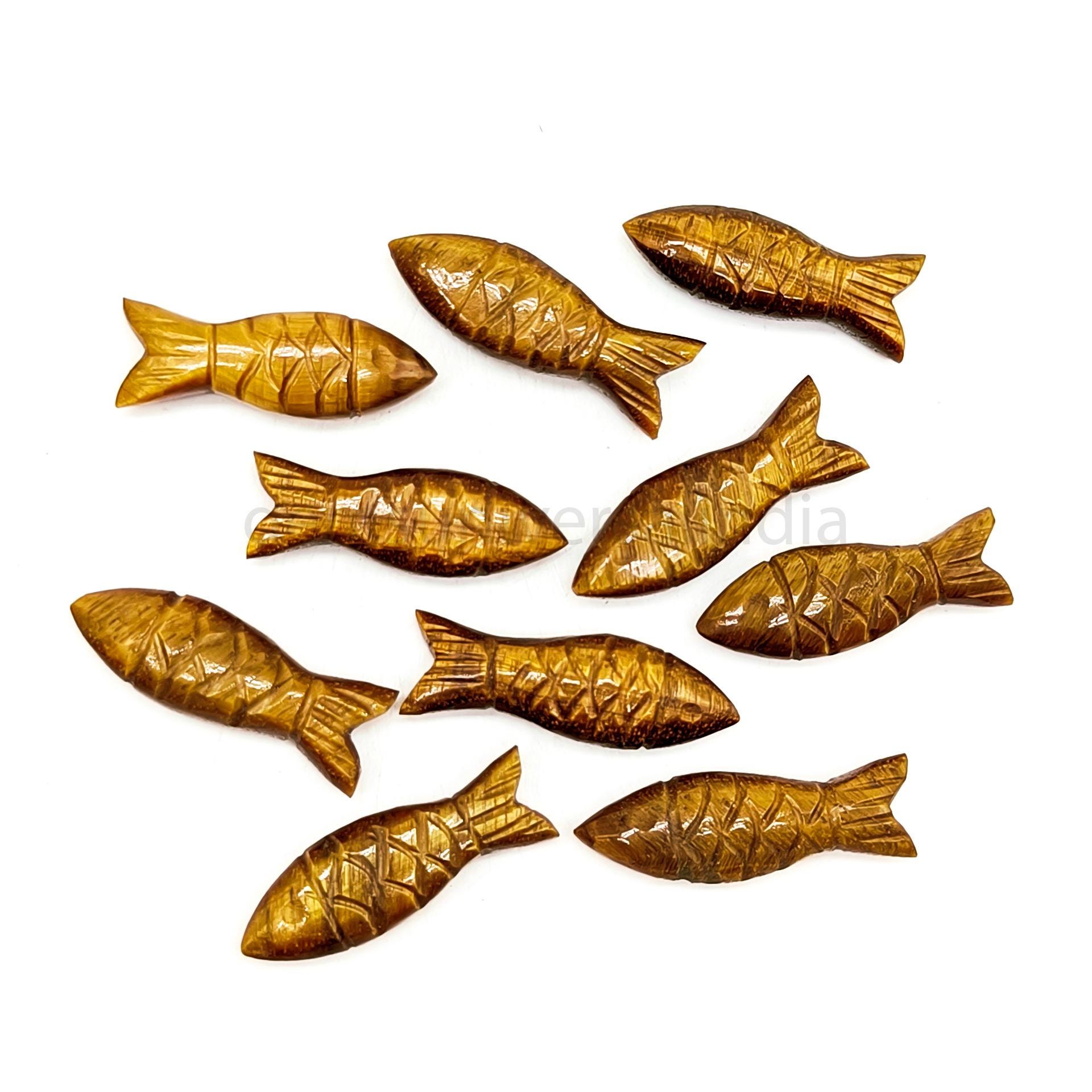 天然タイガーアイ魚彫刻、ジュエリー製作のための魚の形の彫刻された