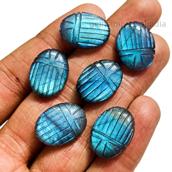 Pråliga labradoritpärlor i heliga scarabs, boho egyptiska scarabsformade pärlor, handskuren ädelsten av skalbagge för smycken, insektssnideripärlor 18 MM