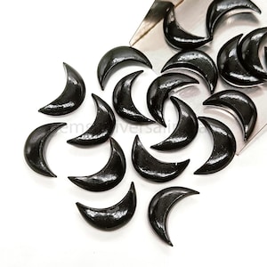 LARGE AAA Black Onyx Moon Carved Briolettes, Natural Onyx Smooth Crescent Moon Beads, Half Moon Carved Gemstone Beads, Crystal Moons, 18MM